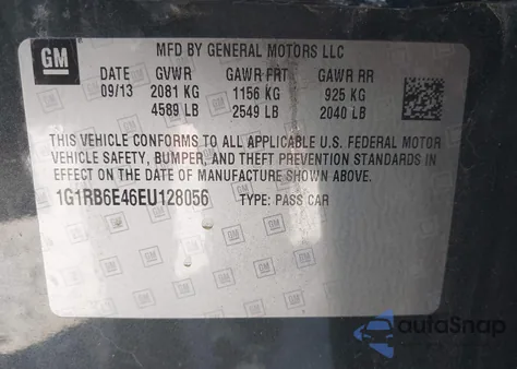 2014 Chevrolet Volt из США, поврежденный, VIN 1G1RB6E46EU128056